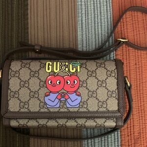 Gucci Beige and Brown Crossbody Bag with Playful Graphic